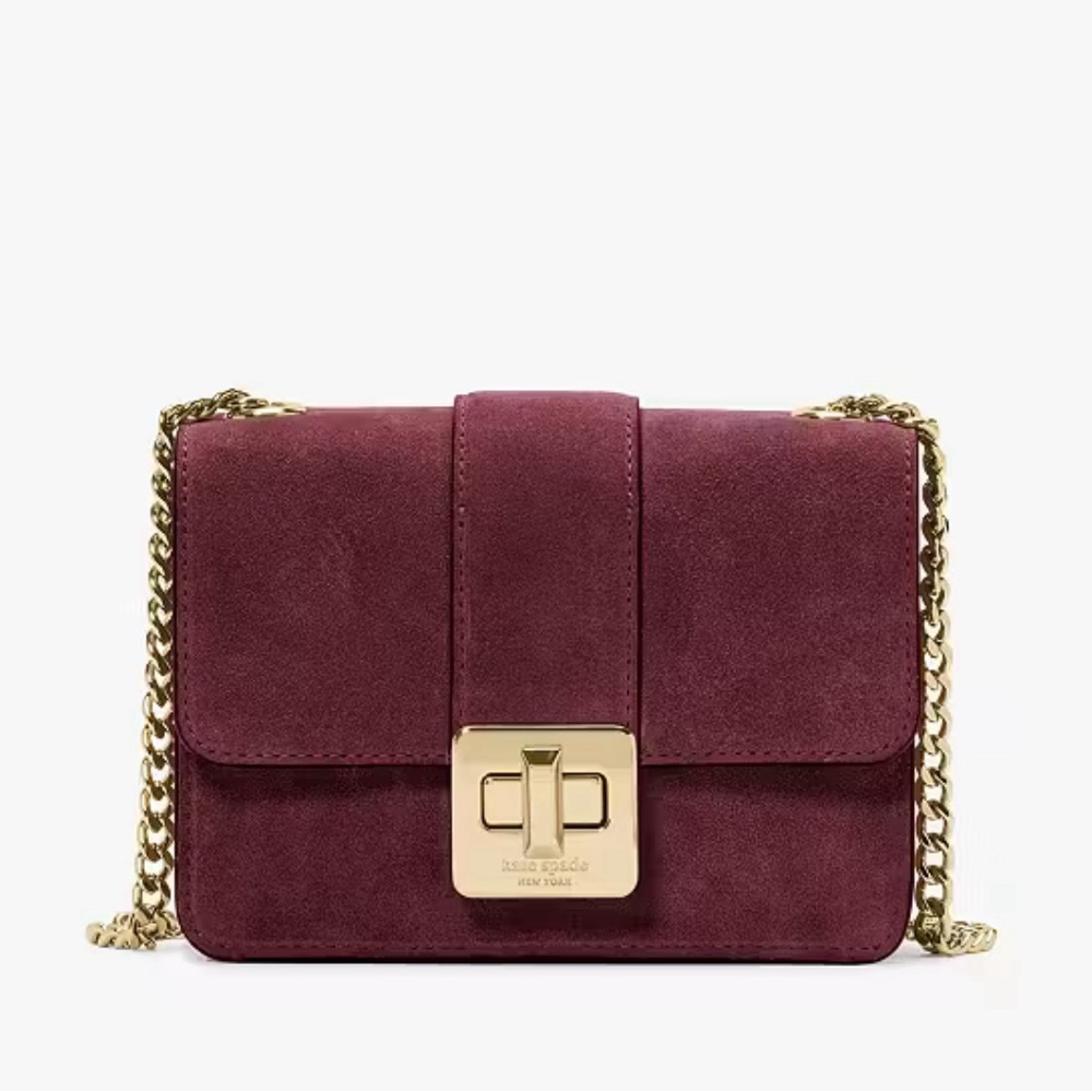 Kate‎ Spade NWT Phoebe Suede Turnlock Mini Flap Crossbody - Dark Merlot